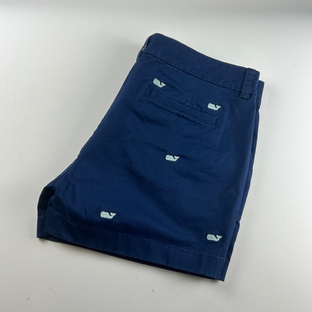 Vineyard Vines WMNS 10 AOP Navy Blue Embroidered Whale Chino Shorts Preppy